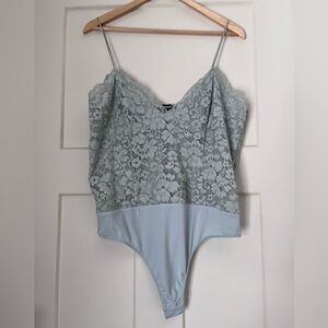 Express All Over Lace Thong Bodysuit Top Mint Green Festival Feminine Cowgirl